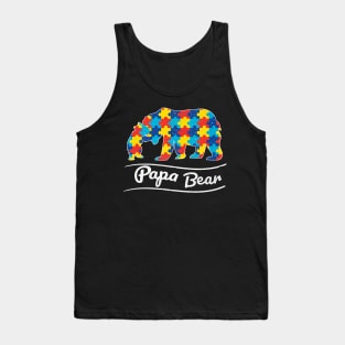 Papa Autism Bear Fathers Day Tank Top